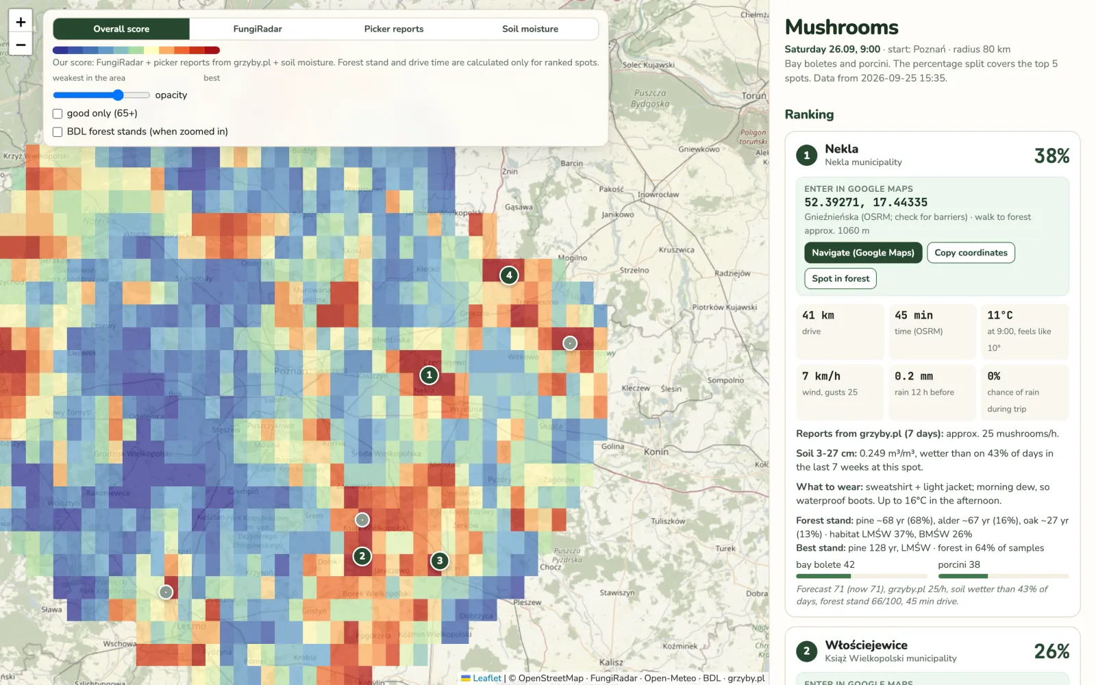 Mushroom Finder map and ranking