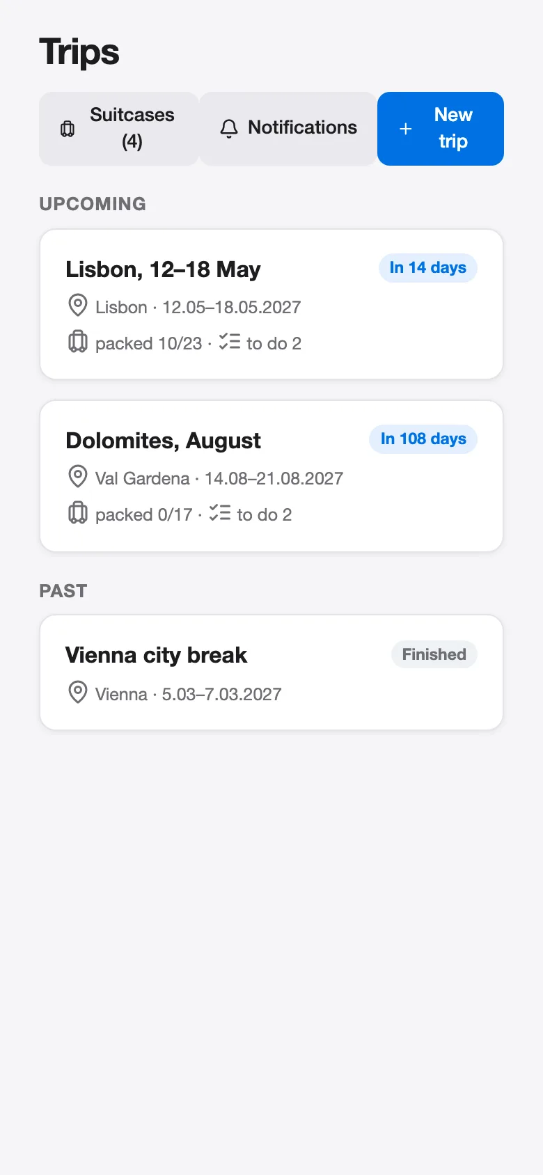 Trips list