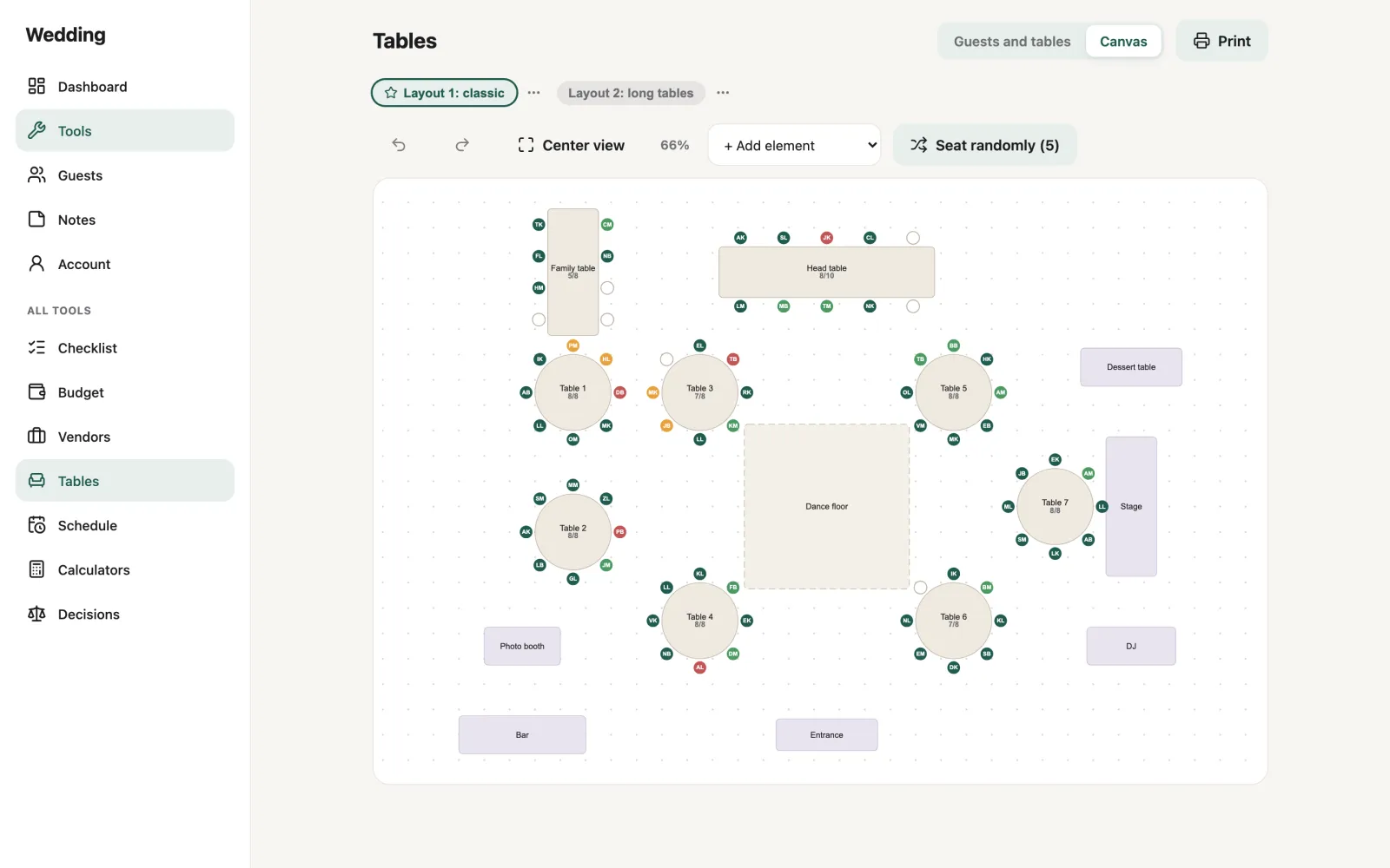 Wedding Planner seating chart