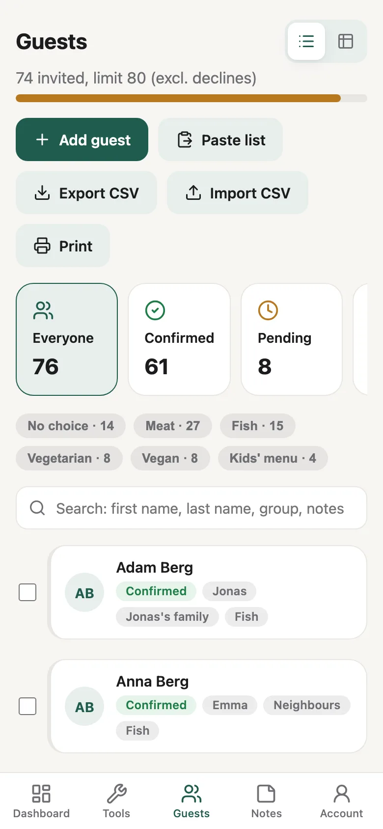 Wedding Planner guest list